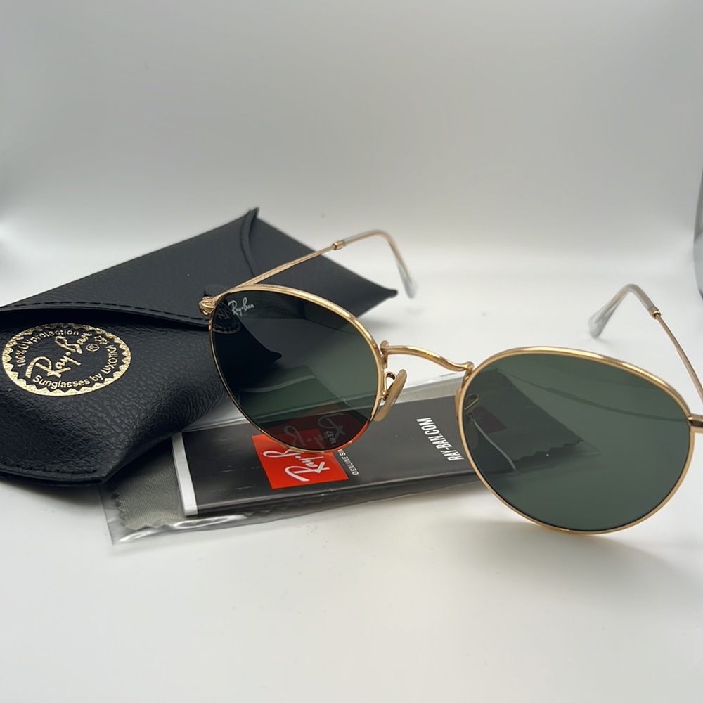 Classic RayBan Round Sunglasses RB3447 001 50 Arista Frame G15 Green Lens unisex